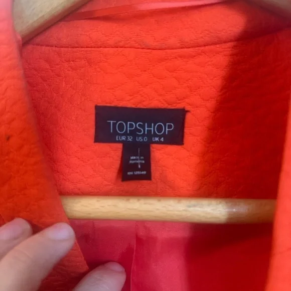 Topshop Croco Embossed High Hip Bright Orange Blazer  Size 0 - Picture 3 of 8